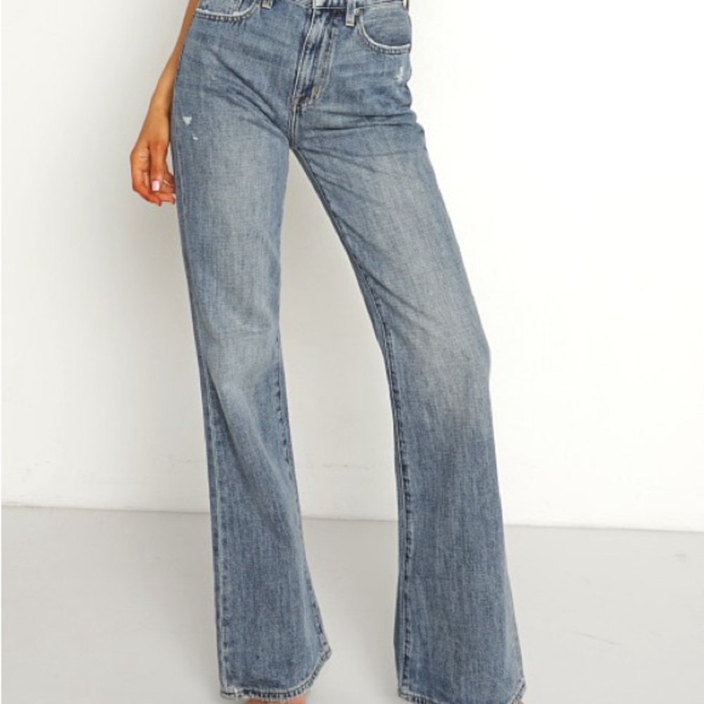 Pistola Stevie High Rise Flare Jeans Women's Size 26 Medium Wash Raw Hem - Picture 6 of 10